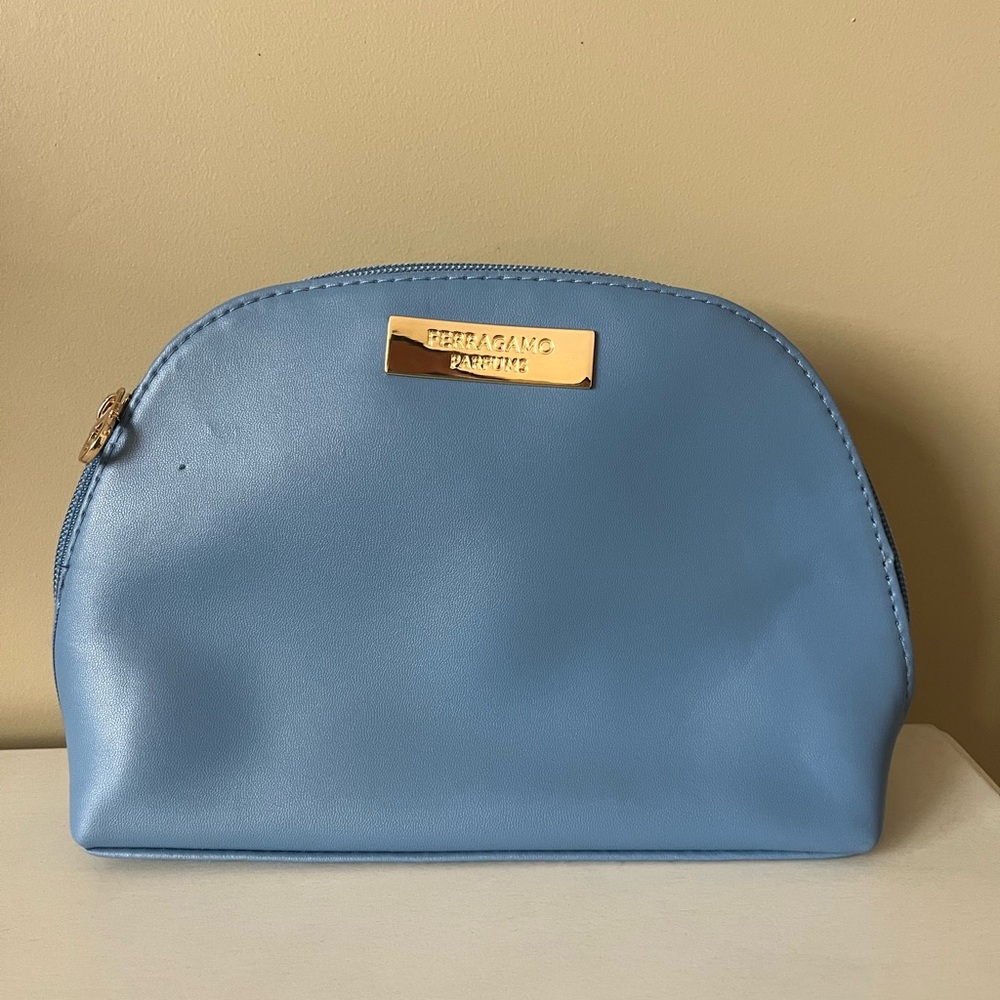 Salvatore Ferragamo Blue Leather Toiletry Bag